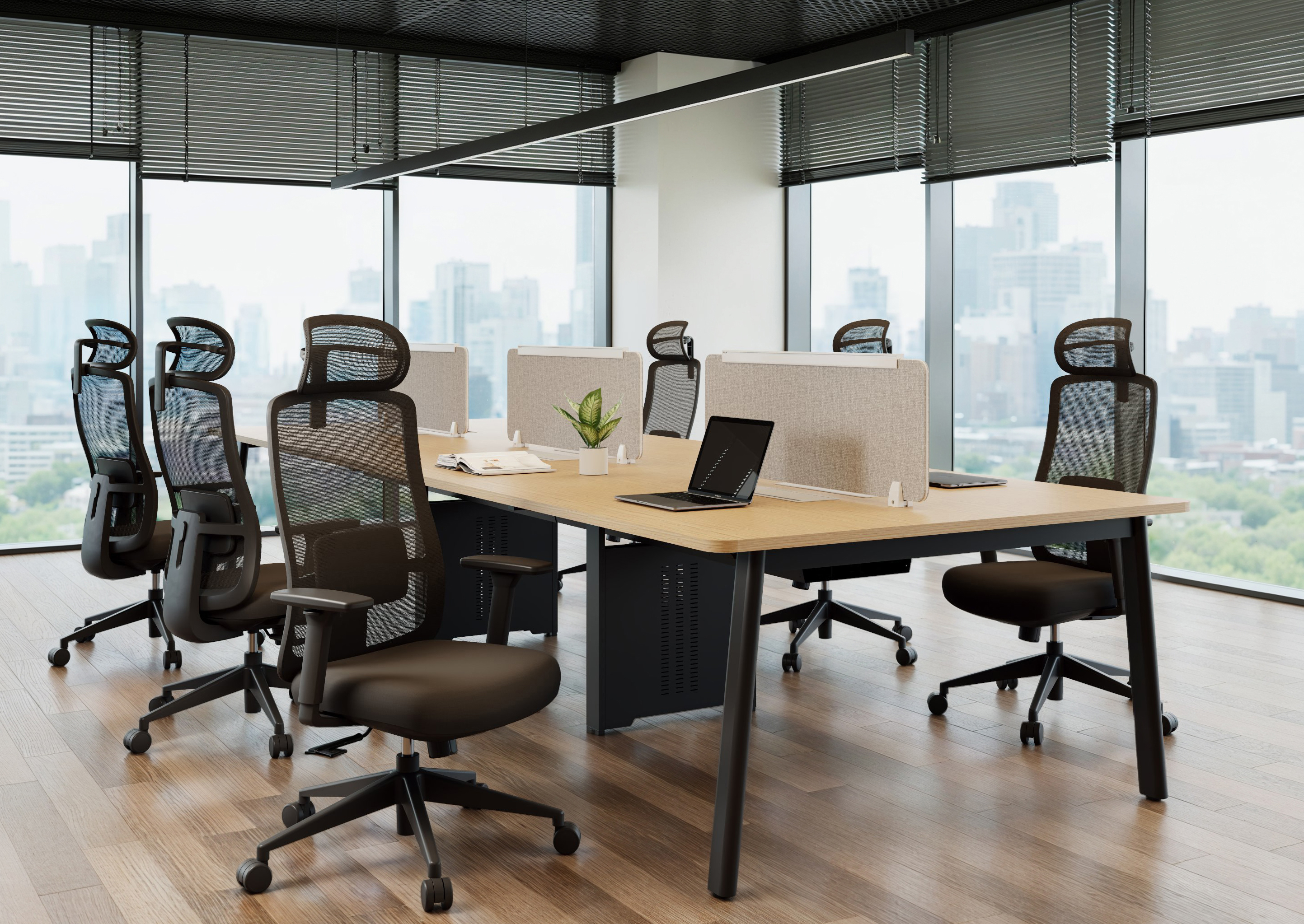 现代化办公大楼外观，玻璃幕墙设计，阳光明媚的白天