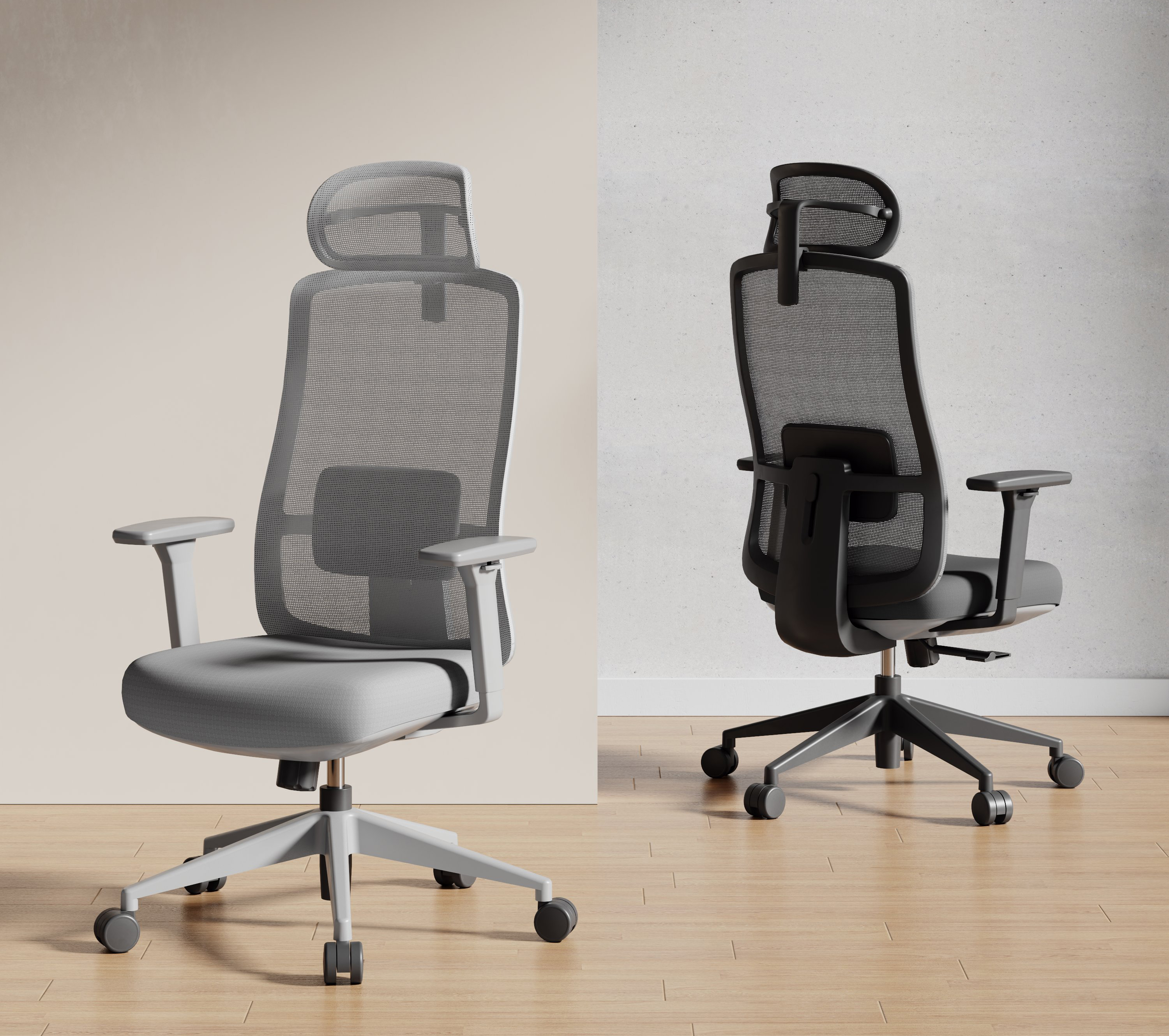 现代办公环境中的创意办公椅，简约设计风格，明亮自然光